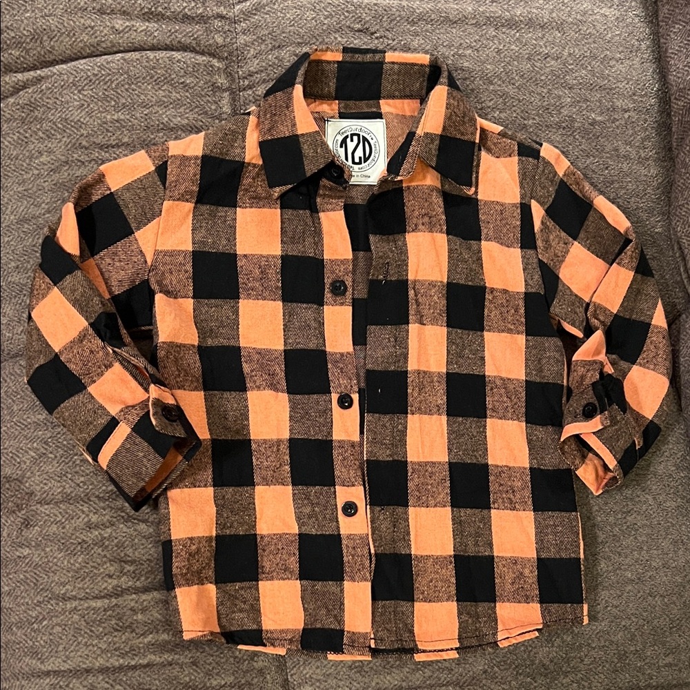 Orange and Black Plaid L/S Button Shirt, NWOT